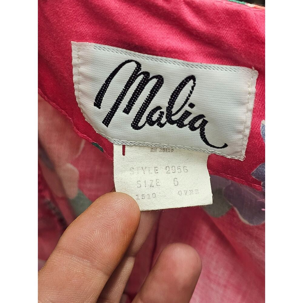Vintage Malia Womens Floral Sundress sz 6 Pink Midi 100% Cotton 70s Hawaii - Picture 7 of 12